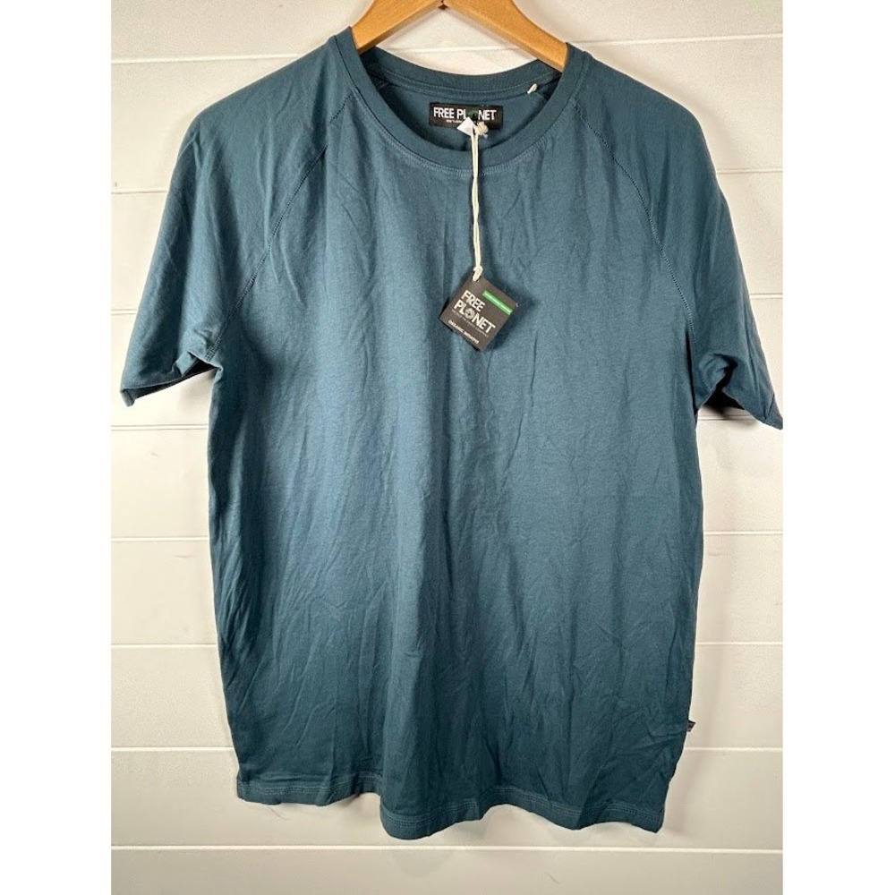 Free Planet Mens 100% Organic Cotton T-Shirt Ocean Blue Short Sleeve Tee NWT